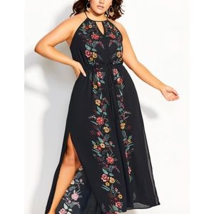 City Chic Black Maxi Dress with Multicolor Floral Embroidery